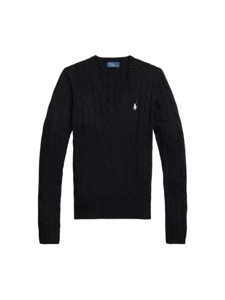 Polo Ralph Lauren Swetry Kobieta XL Dzianina z dekoltem w serek czarny