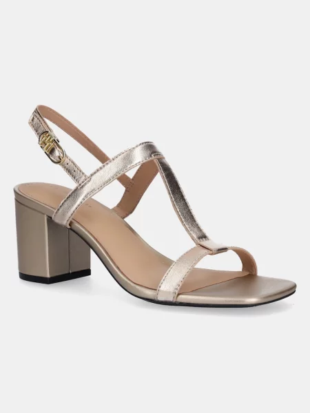 Кожени сандали Tommy Hilfiger LEATHER BLOCK HEEL SANDAL METAL златисто