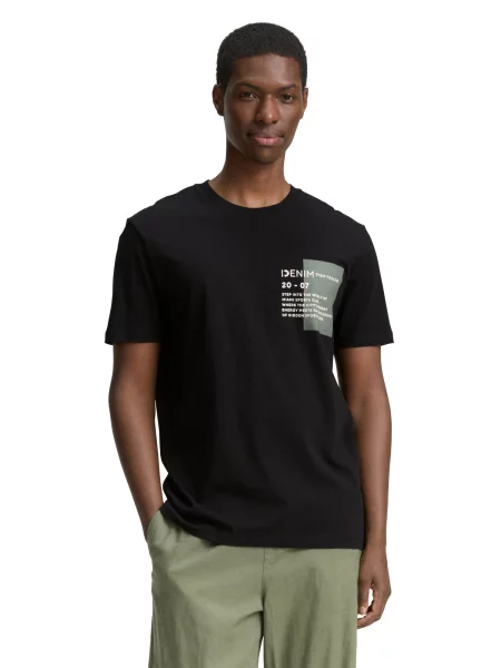 TOM TAILOR DENIM Tricou gri / negru alb
