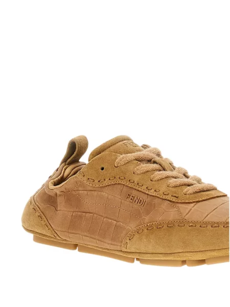 Sneakerși Fendi cu șireturi din dantelă maro