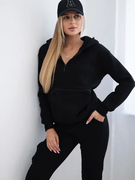 Komplet dresowy Kesi ocieplany z dekoracyjnymi kieszeniami czarny