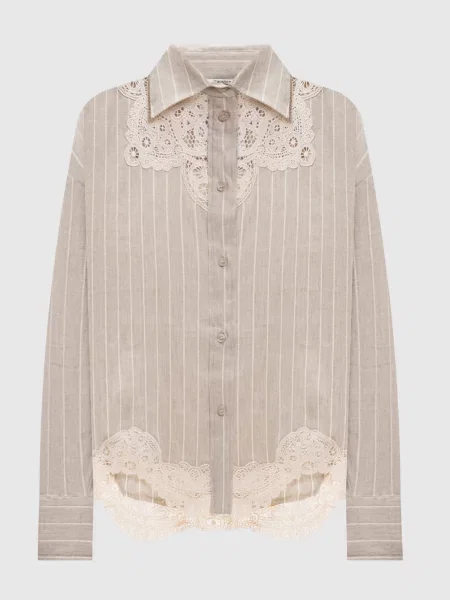 Сорочка з льоном в смужку Twinset бежева