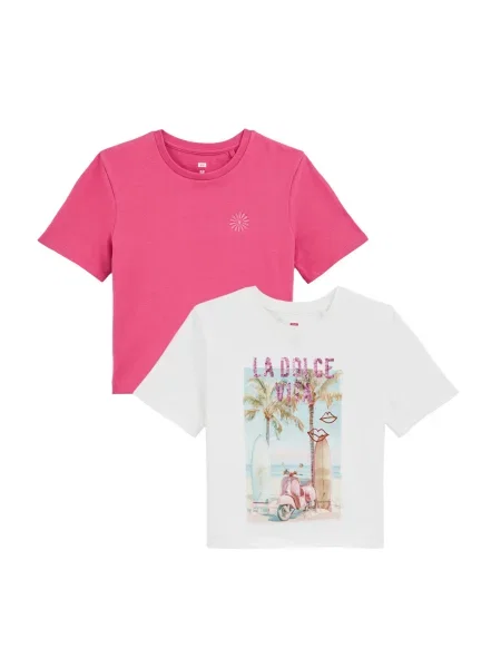 WE Fashion Tričko písková / světlemodrá / světle růžová bílá