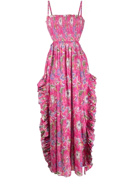 Rochie maxi Caroline Constas cu model floral lungă de costum roz