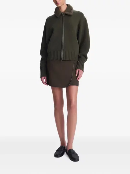 Gulerat cardigan Simkhai din piele de oaie verde
