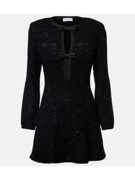 Dzianinowa sukienka Self-portrait z kokardką czarna