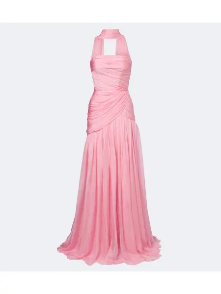 Rochie Monique Lhuillier de mătase drapată roz