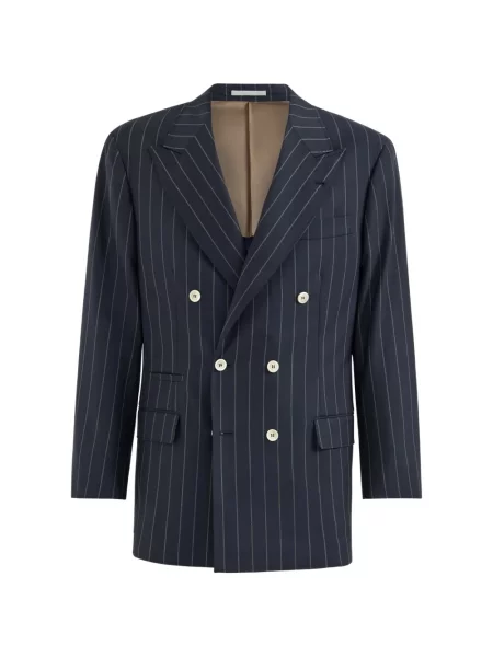 Sacou Brunello Cucinelli cu dungi cu două rânduri de nasturi albastru