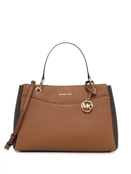 Papuci Michael Michael Kors cu imagine cu bretele din piele de căprioară maro
