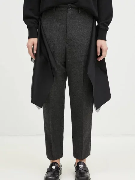 Undercover pantaloni de lana Pants drept high waist gri