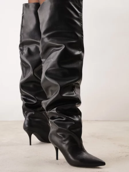 Cizme slouchy cu șanțuri cu stiletto cu carâmb înalt și vârf ascuțit Rosienes negre