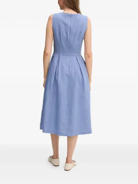 Плисирана костюм миди рокля Oui до коляното синьо