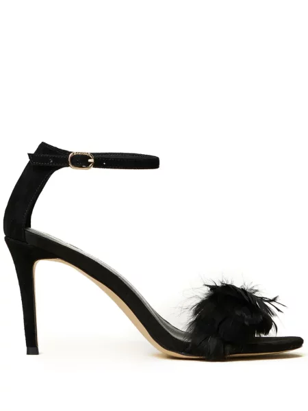 Kožené sandály Twinset z peří černé