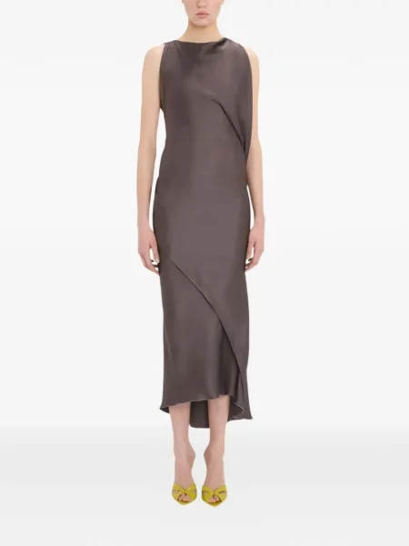 Rochie midi Victoria Beckham asimetrică maro
