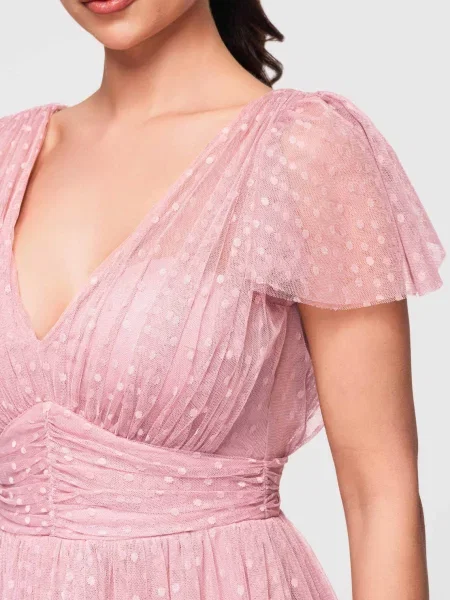 Rochie midi Edoti cu decolteu în V roz