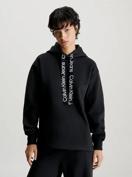 Mikina s kapucňou Calvin Klein Jeans čierna