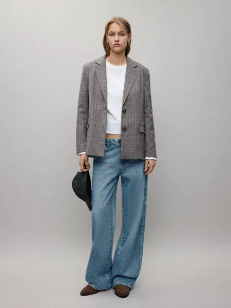 Jeansy typu wide leg z zapięciem na zakładkę średni Teen 32 MANGO TEEN niebieski
