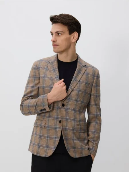 Reserved Картатий блейзер slim fit бежевий