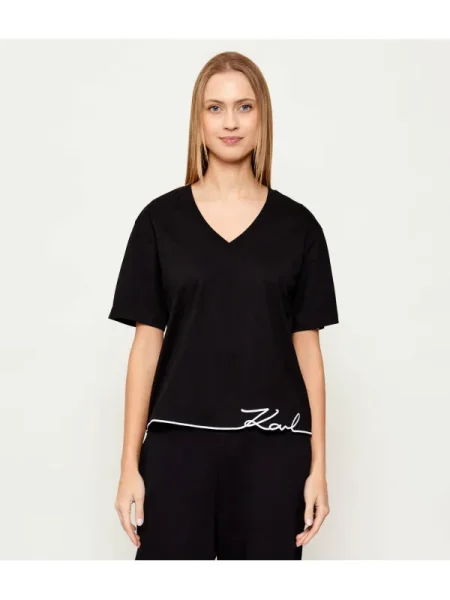 Karl Lagerfeld Tricou signature | Oversize fit negru