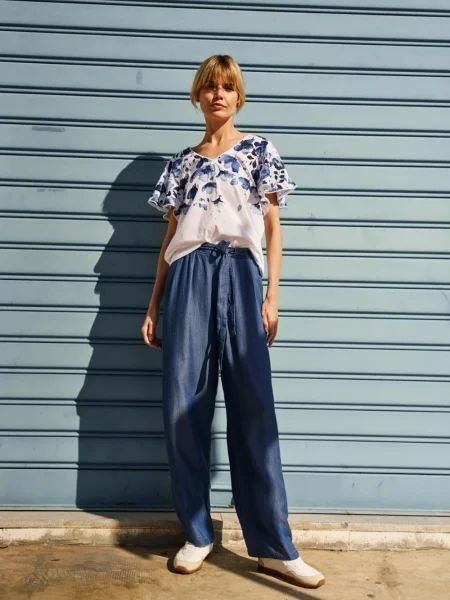 Pantaloni Marisse din lyocell albastru