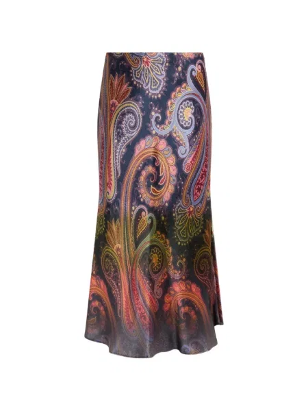 Fustă midi Etro din satin cu imagine cu model paisley albastru