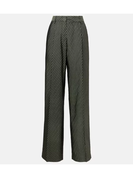 Pantaloni Dries Van Noten cu talie înaltă cu dungi verde