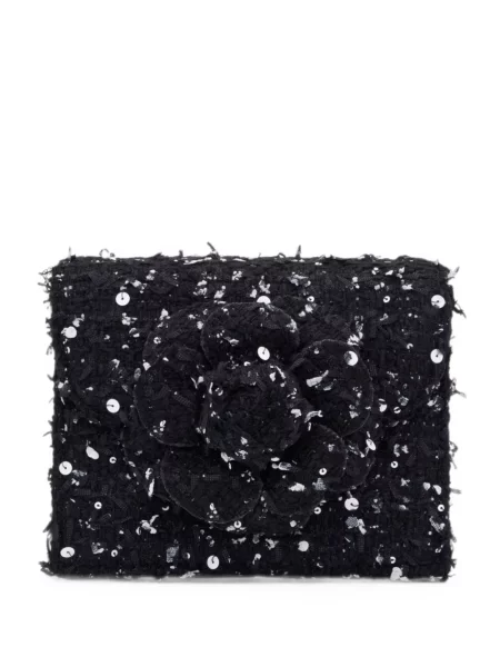 Geantă plic Oscar De La Renta cu paiete cu model floral negru