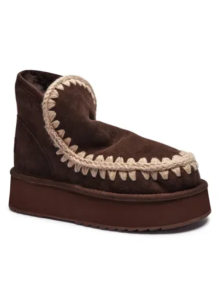 MOU De piele bocanci Mini Eskimo Platform cu adaos de lână maro