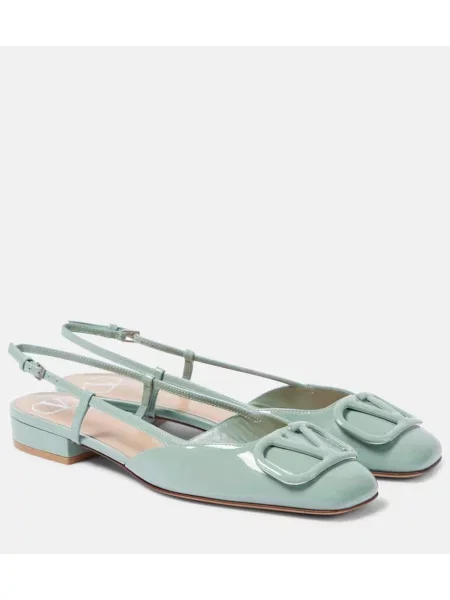 Usnjene balerinke Valentino Garavani z odprtimi petami zelena