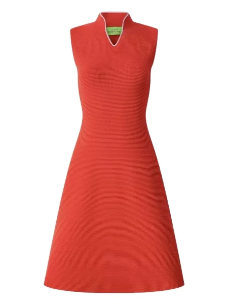 Sukienka midi Shanghai Tang do kolan garniturowa prążkowana czerwona