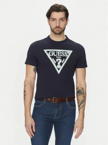 Guess T-shirt Tamnoplava Classic Fit