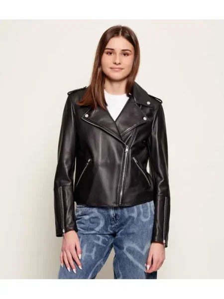 HUGO geacă ramones de piele Lujana negru