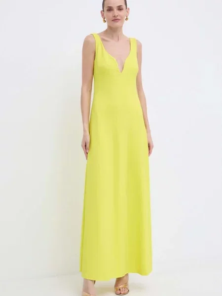 Luisa Spagnoli rochie RUNWAY COLLECTION maxi evazati galben