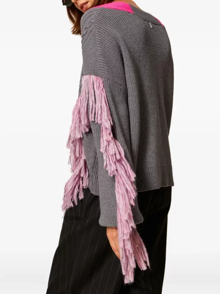 Pulover Twinset cu franjuri gri