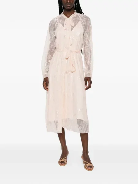 Rochie midi Forte_forte cu funde din dantelă roz