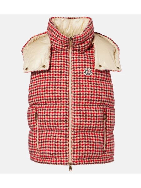 Vestă din puf Moncler de lână în carouri roșu