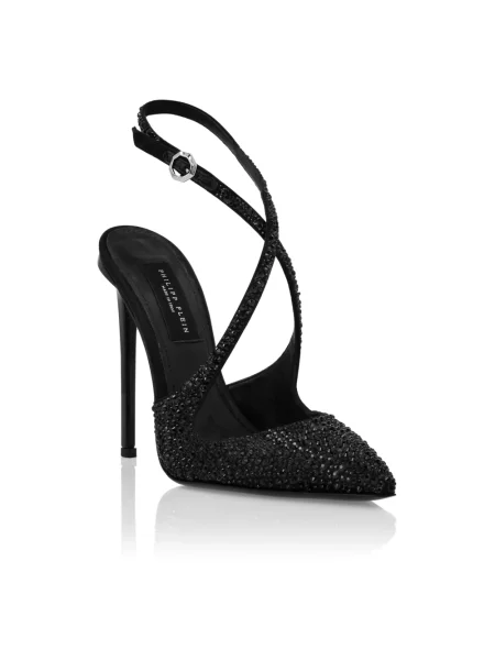 Czółenka Philipp Plein skórzana z otwartą piętą czarna