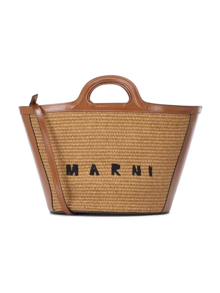Shopperka Marni skórzana boho pleciona brązowa