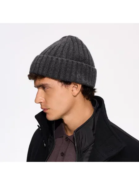 Reserved Čepice beanie s příměsí vlny tmavě šedá
