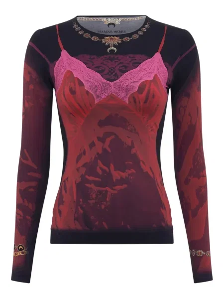 Tricou Marine Serre cu imagine cu decolteu rotund lung roșu