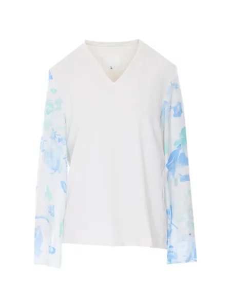 Tricou Maison Margiela cu model floral cu imagine cu decolteu în V alb