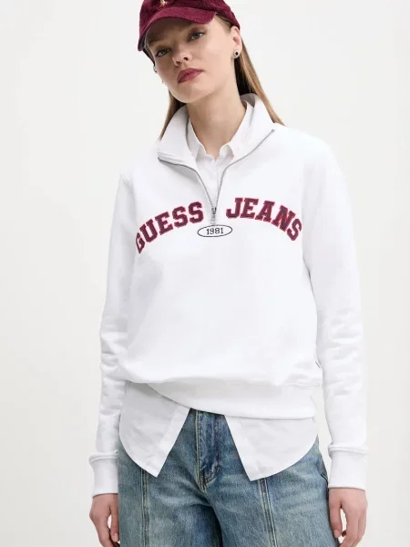 Суитчър Guess Jeans с апликация бяло