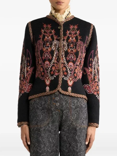 Cardigan Etro cu model paisley din jacard negru