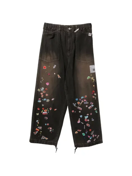 Jeansy Maison Mihara Yasuhiro z nadrukiem czarne