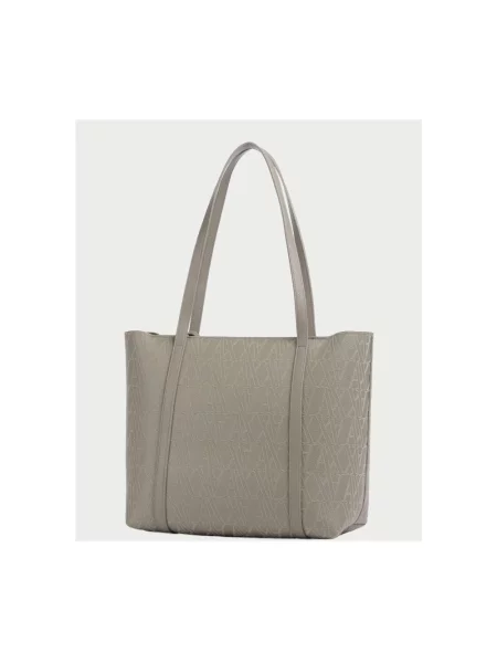 Duża shopperka Armani Exchange skórzana szara