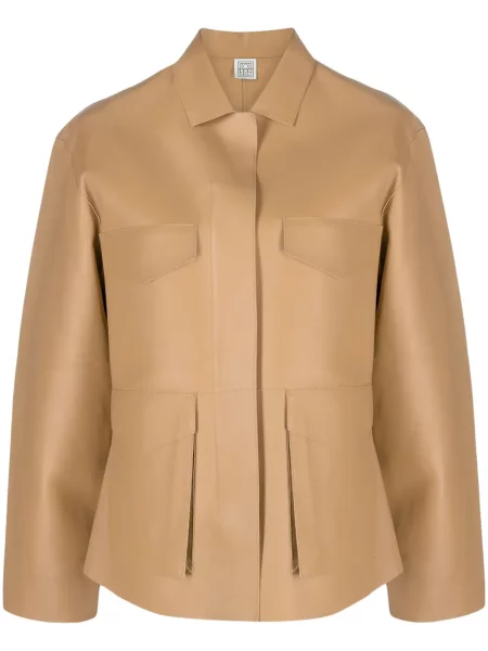 Kurtka skórzana Toteme dzwony brązowa