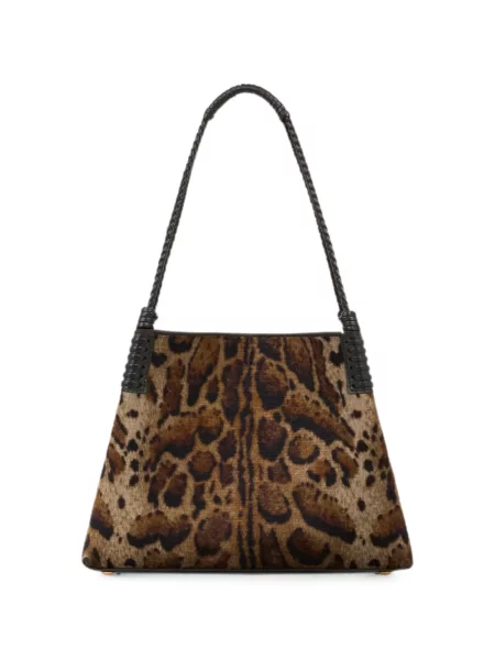 Geantă shopper Etro de catifea cu model leopard