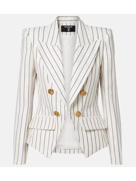 Prążkowany marynarka Balmain dwurzędowa biała