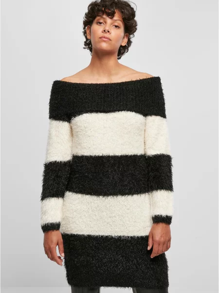 Sukienka mini Urban Classics w piórka z odkrytymi ramionami biała