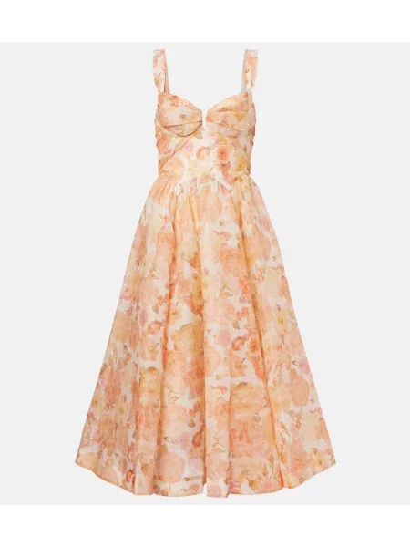 Rochie midi Zimmermann de in cu model floral până la genunchi portocaliu